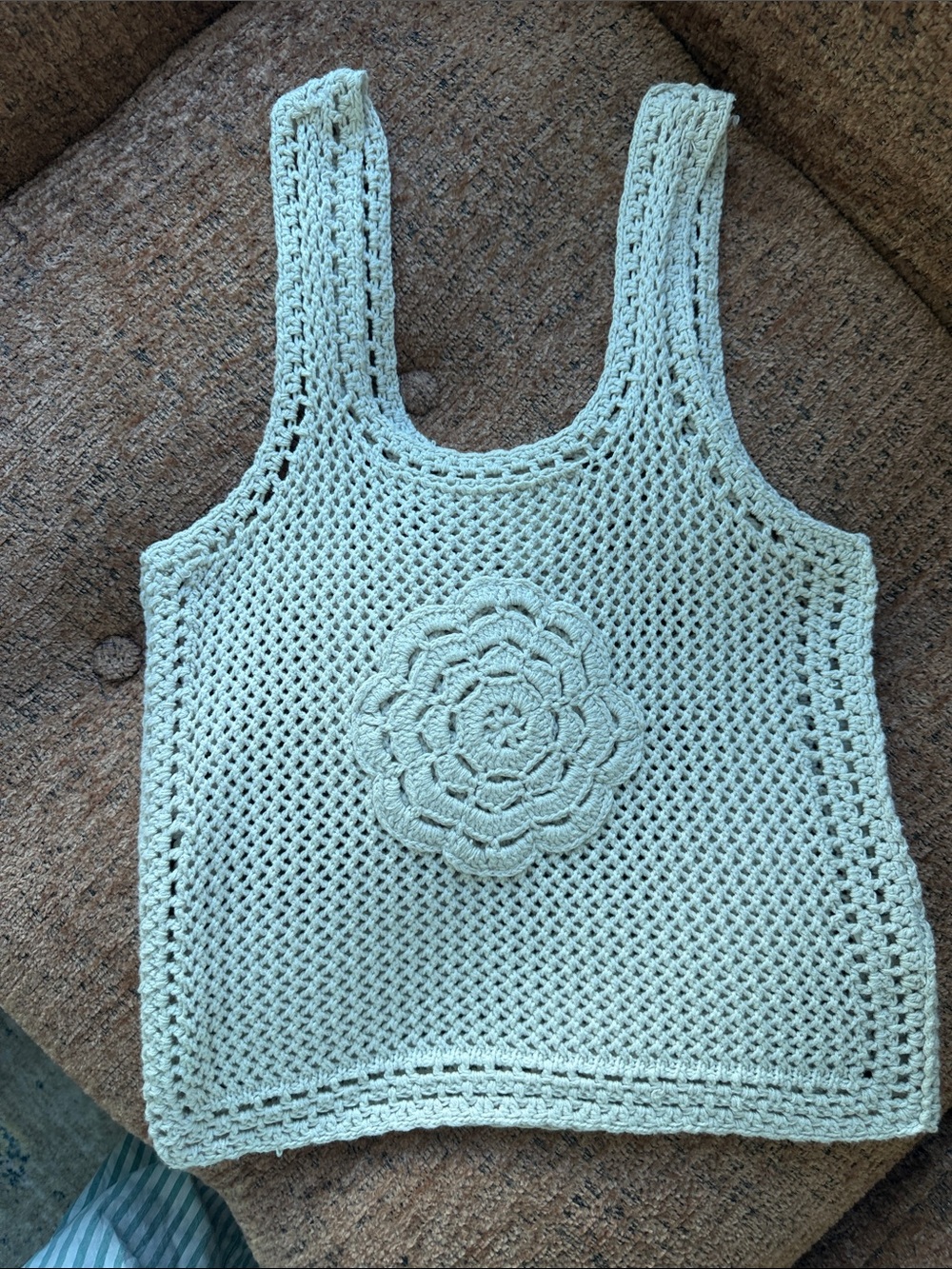 Jessica Simpson Cream Crochet Tank with Floral Medallion